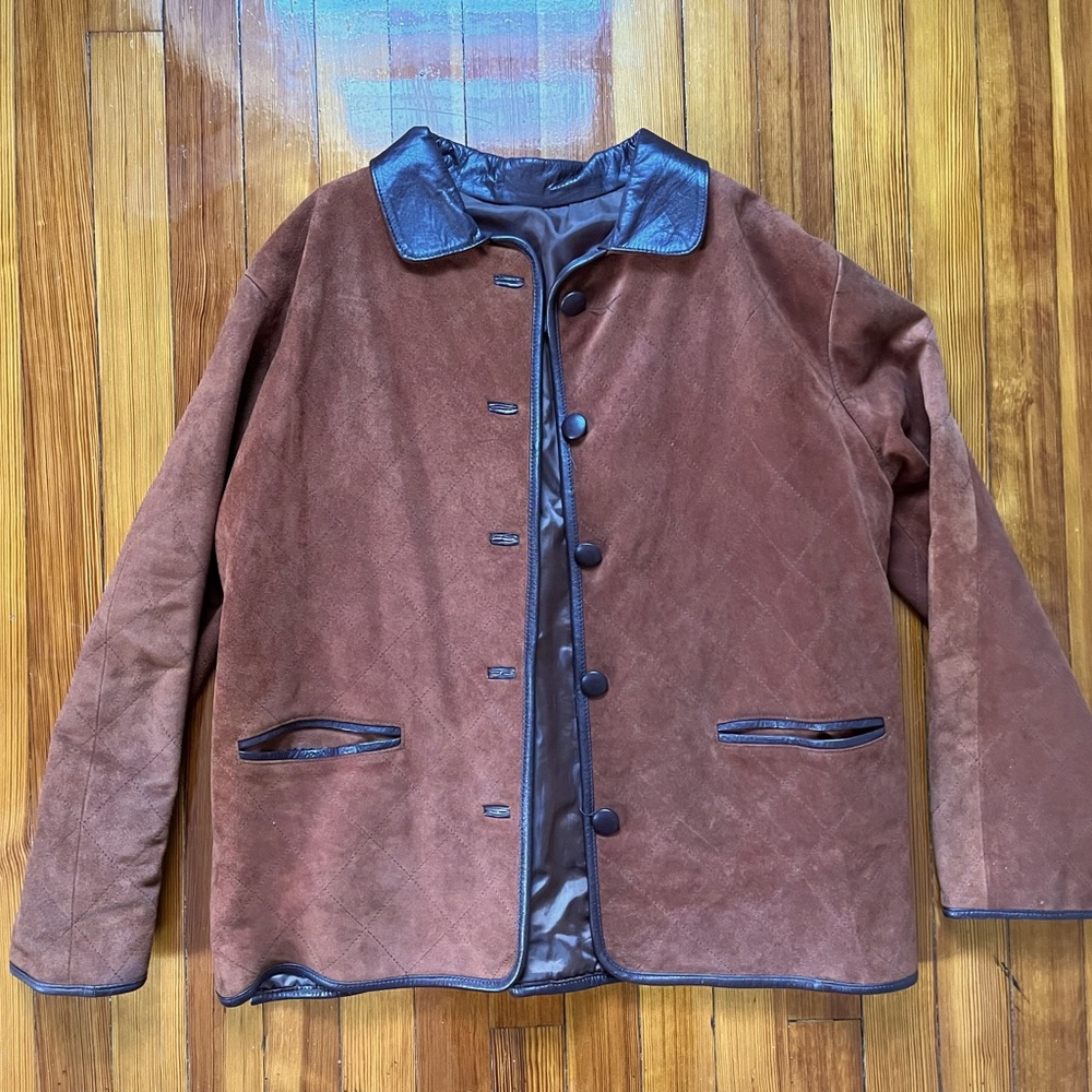 Vintage brown suede leather trim jacket L